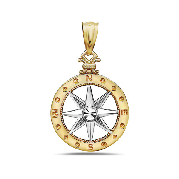 Small Compass Yellow and White Gold Pendant