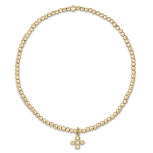 2mm Classic Gold Bead Bracelet - Classic Beaded Signature Cross Small Gold Charm