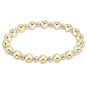 Pearl Grateful Pattern 4mm Bead Bracelet - 6mm Gold