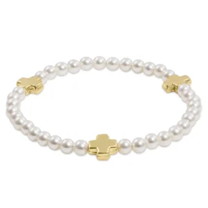 Signature Cross Pearl Pattern 4mm Bead Bracelet - Gold