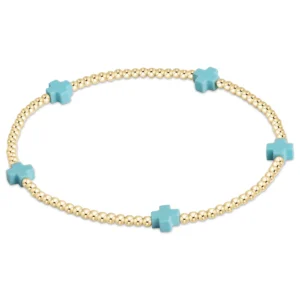 Signature Cross Gold Pattern 2mm Bead Bracelet - Turquoise