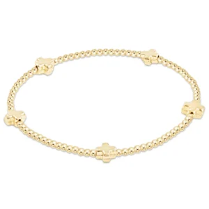 Signature Cross Small Gold Pattern 2mm Bead Bracelet - Gold