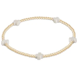 Signature Cross Gold Pattern 2mm Bead Bracelet - Off White