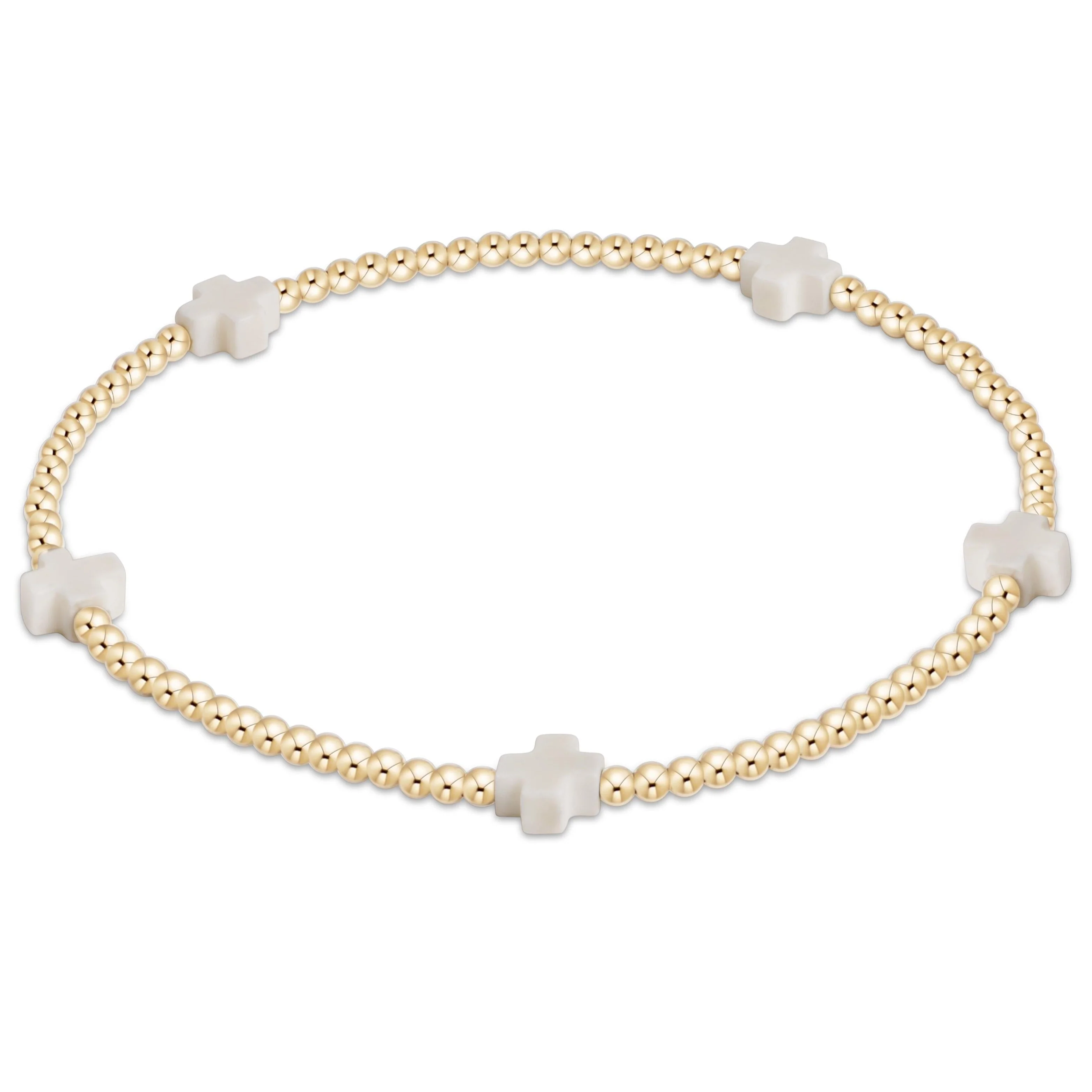 Signature Cross Gold Pattern 2mm Bead Bracelet - Off White