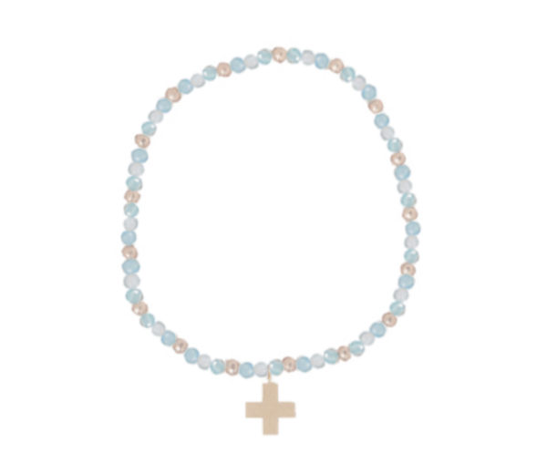 Sincerity Pattern 3mm Bead Bracelet - Gold - Signature Cross Gold Charm