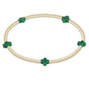 Signature Cross Gold Pattern 2mm Bead Bracelet - Emerald