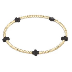 Signature Cross Gold Pattern 2mm Bead Bracelet - Onyx