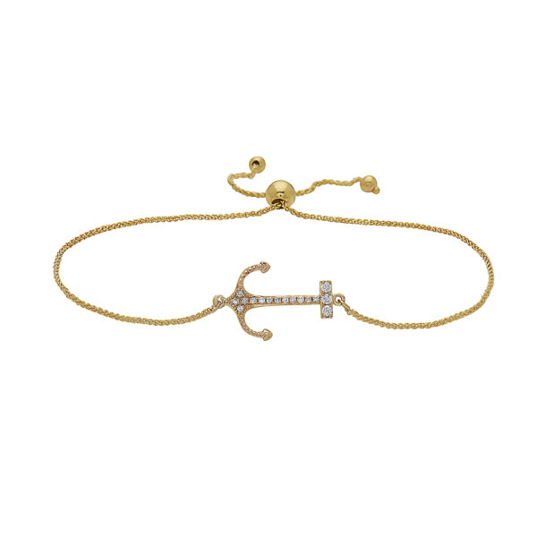Anchor Yellow Gold Sliding Bracelet with Diamonds
