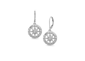 Compass Rose White Gold Earrings with Diamonds
