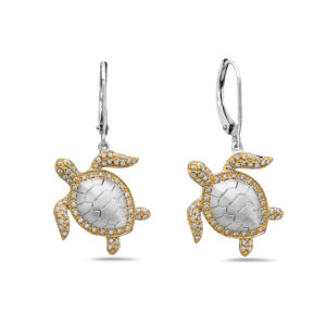 Sea Turtle Yellow & White Gold Earrings with Diamonds