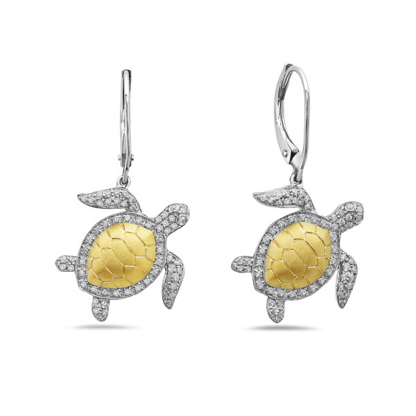 Sea Turtle Yellow & White Gold Earrings with Diamonds