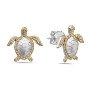 Sea Turtle Yellow Gold Earrings with Diamonds
