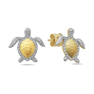 Sea Turtle Yellow & White Gold Earrings with Diamonds