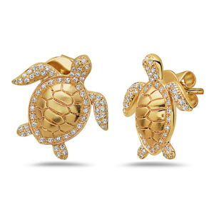 Sea Turtle Yellow & White Gold Earrings with Diamonds