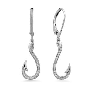 Fish Hook White Gold Earrings with Diamonds