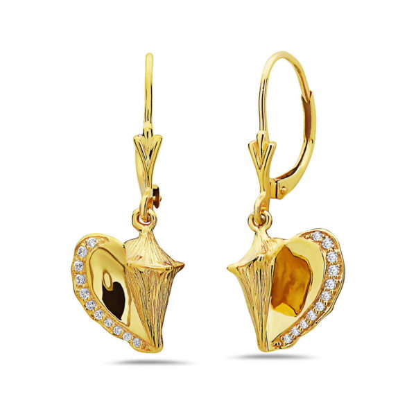 Conch Shell Yellow Gold Earrings with Diamonds