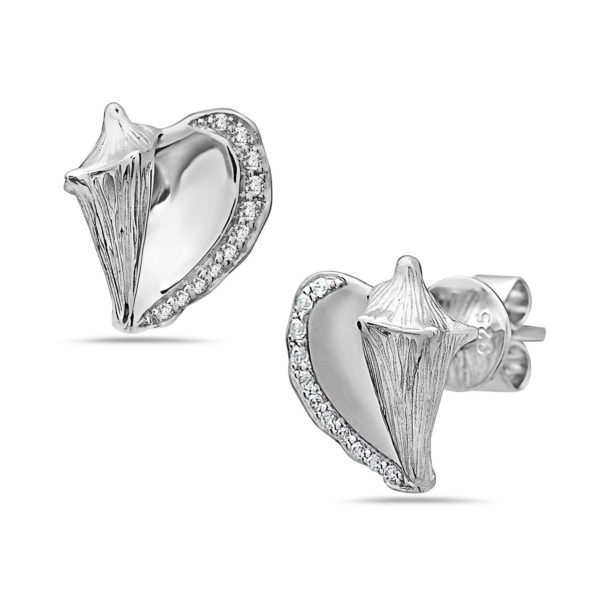 Conch Shell White Gold Earrings with Diamonds