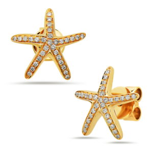 Starfish Yellow Gold Earrings with Diamonds