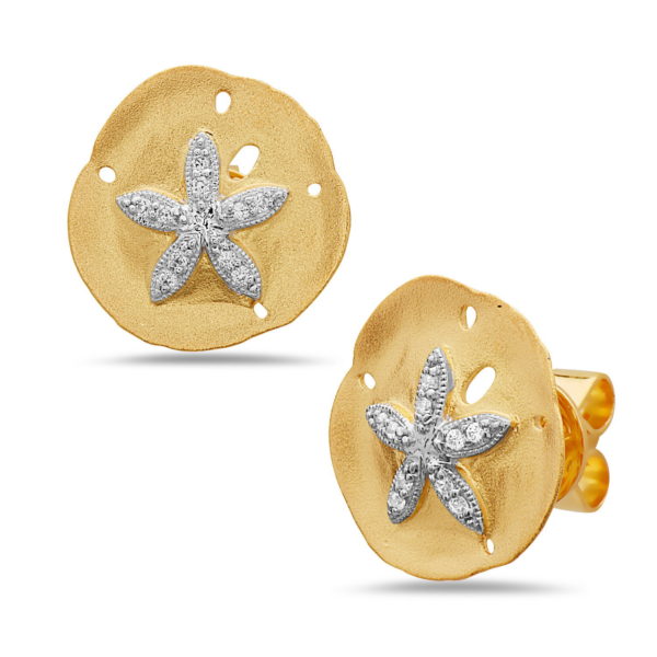 Sand Dollar Yellow Gold Earrings with Diamonds