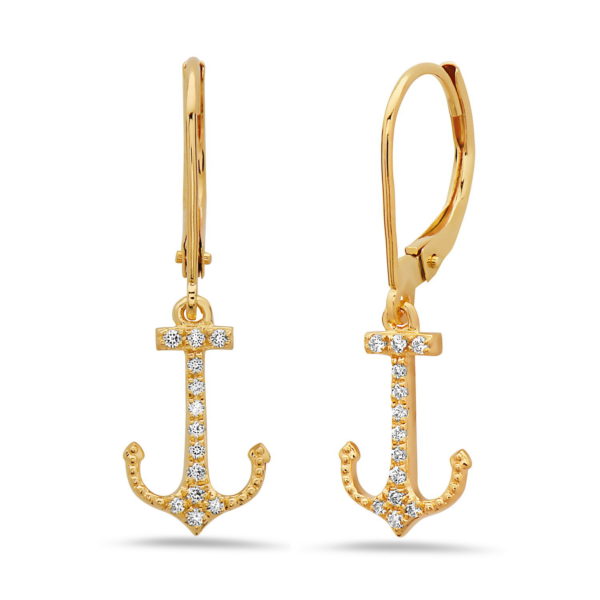 Anchor Yellow Gold Earrings with Diamonds
