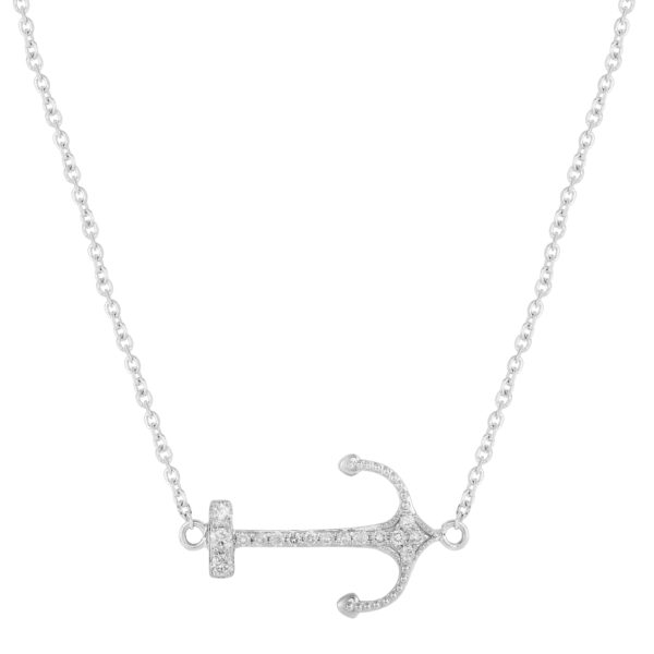 Sideways Anchor White Gold Necklace with Diamonds