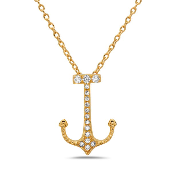 Anchor Yellow Gold Necklace with Diamonds