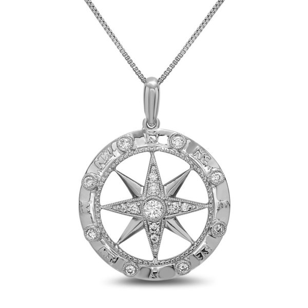 Compass White Gold Pendant with Diamonds