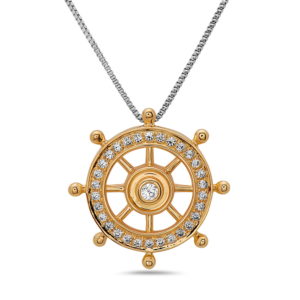 Ships Wheel Yellow Gold Pendant with Diamonds