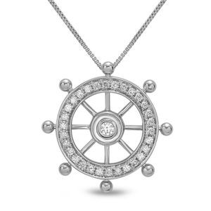 Ships Wheel White Gold Pendant with Diamonds