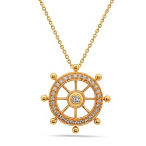 Ships Wheel Gold Pendant with Diamonds