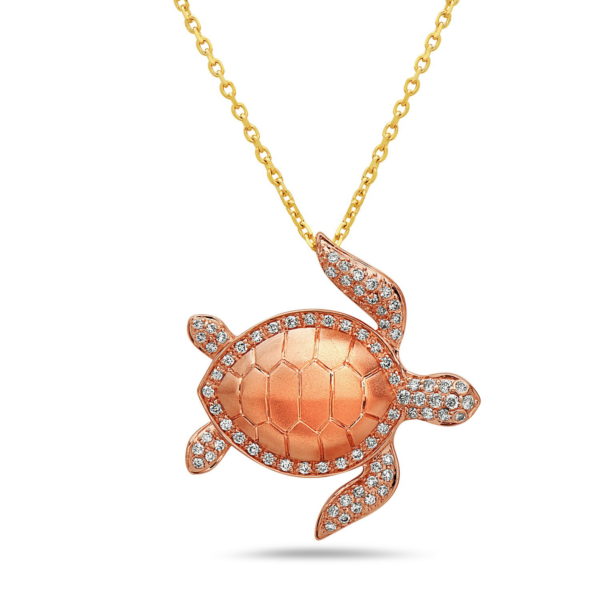 Sea Turtle Rose Gold Pendant with Diamonds