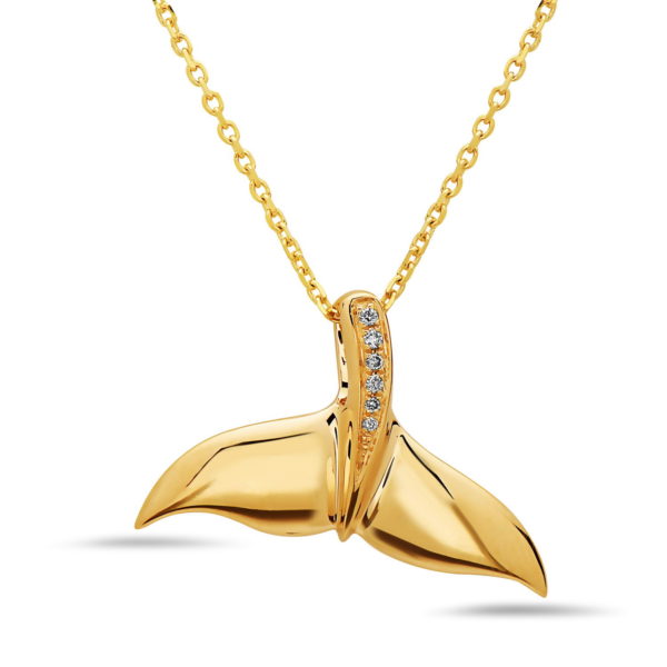Whale Fin Yellow Gold Pendant with Diamonds