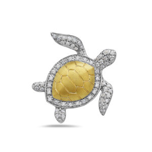 Sea Turtle Yellow and White Gold Pendant with Diamonds