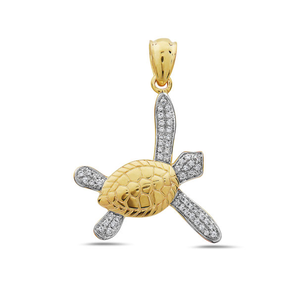Sea Turtle Yellow & White Gold Pendant with Diamonds
