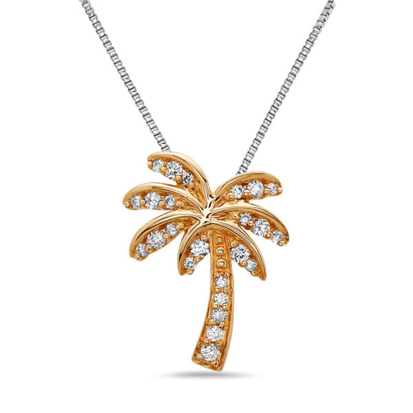 Palm Tree Yellow Gold Pendant with Diamonds