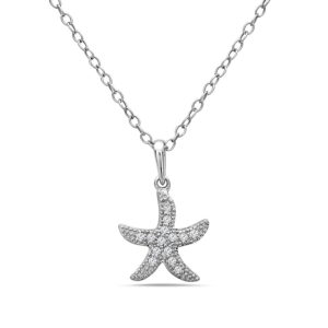 Small Starfish White Gold Pendant with Diamonds