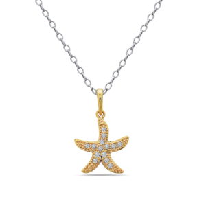Small Starfish Yellow Gold Pendant with Diamonds