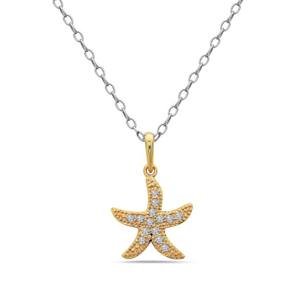 Small Starfish Yellow Gold Pendant with Diamonds