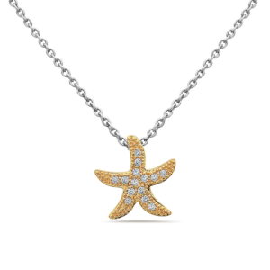 Medium Starfish Yellow Gold Pendant with Diamonds