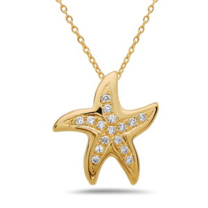 Starfish Yellow Gold Pendant with Diamonds
