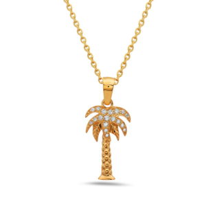 Palm Tree Yellow Gold Pendant with Diamonds