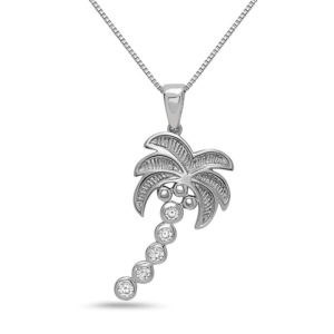 Palm Tree White Gold Pendant with Diamonds