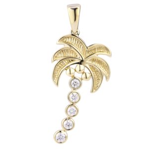 Palm Tree Yellow Gold Pendant with Diamonds