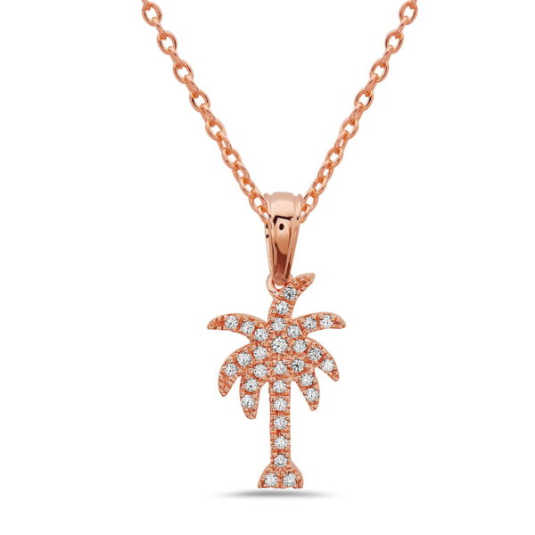 Palm Tree Rose Gold Necklace with Diamonds