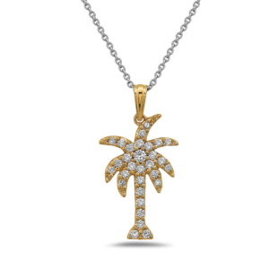 Palm Tree Yellow Gold Necklace with Diamonds