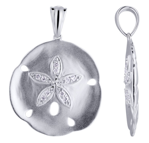 Large Sand Dollar White Gold Necklace with Diamonds