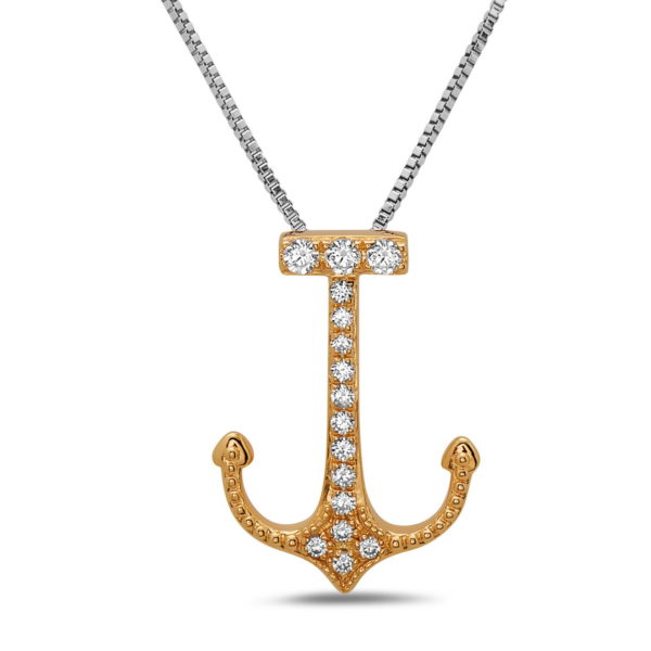 Anchor Yellow Gold Pendant with Diamonds