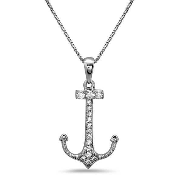 Anchor White Gold Pendant with Diamonds