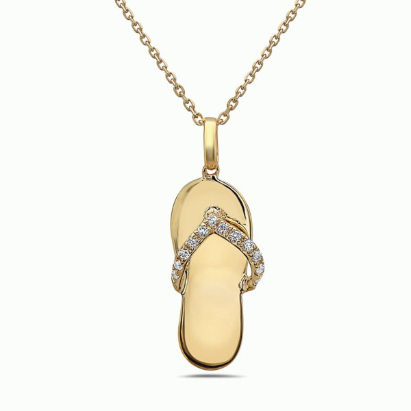 Large Flip Flop Yellow Gold Pendant with Diamonds