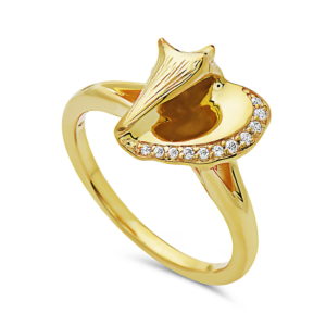 Conch Shell Yellow Gold Ring with Diamonds